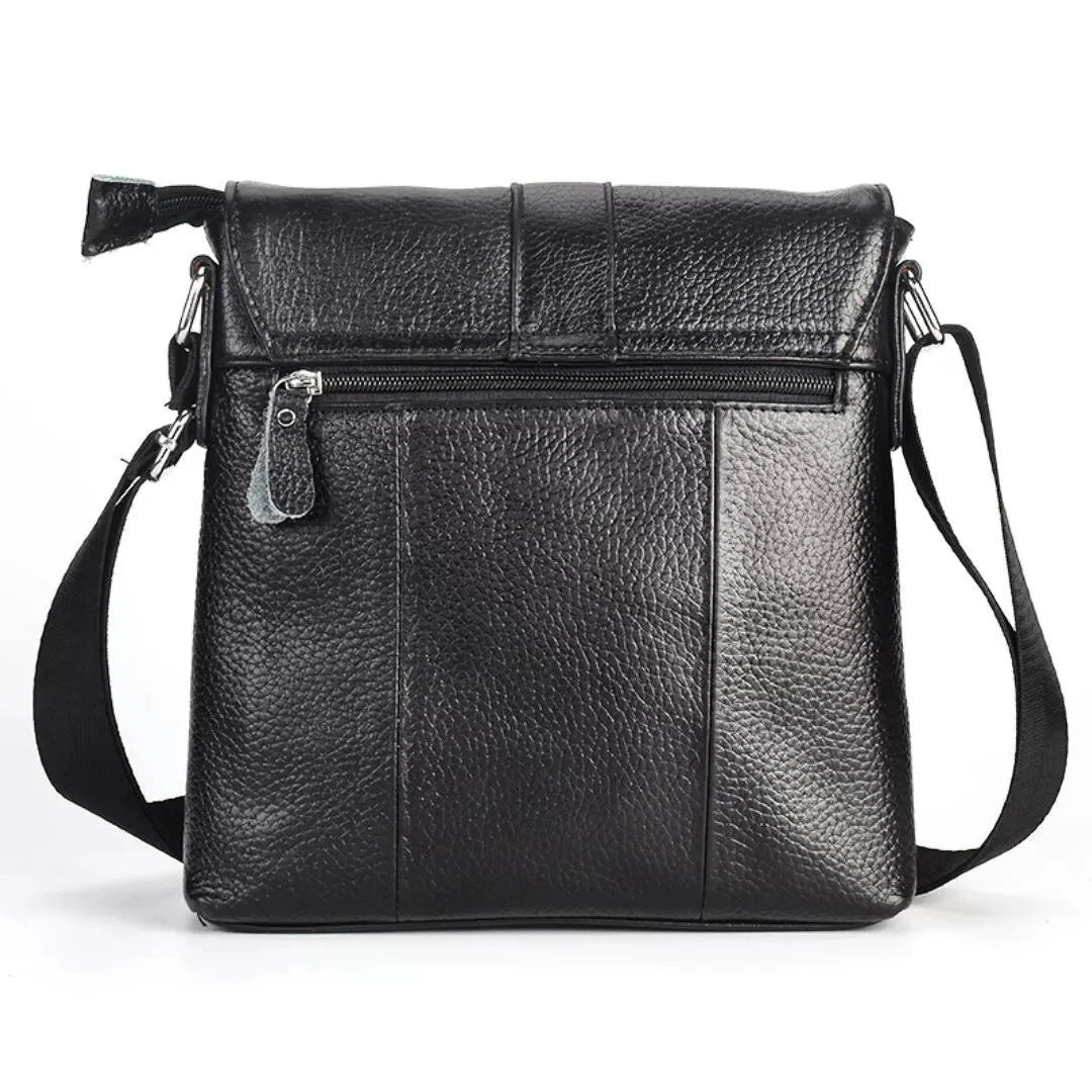 Genuine leather men's crossbody bag black top grain cowhide 26x23x5cm for business travel