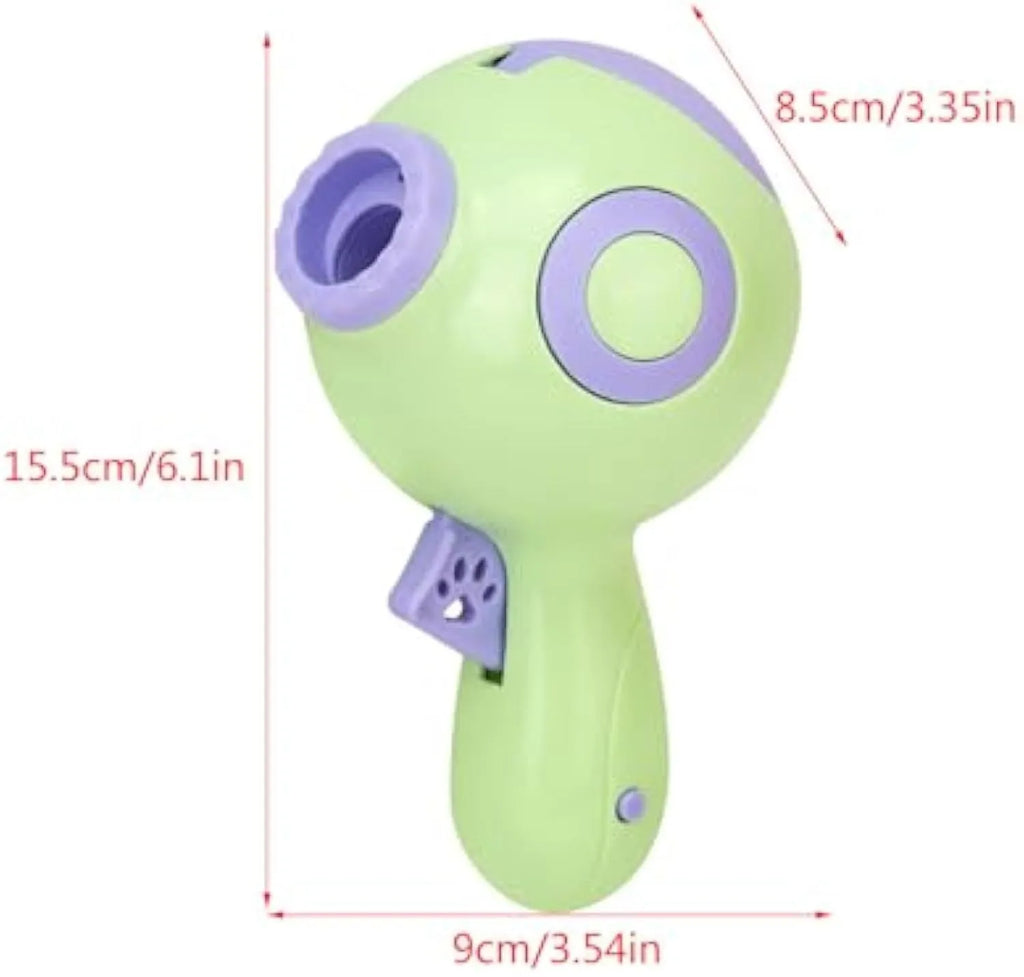 Green dog treat launcher toy with automatic food dispenser for pet training