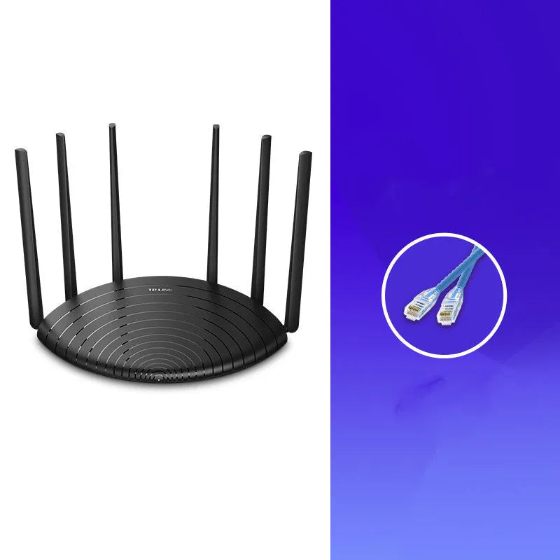 TL-WDR7661 AC1900 Gigabit Dual Band Wireless Router in black chassis on a desk.