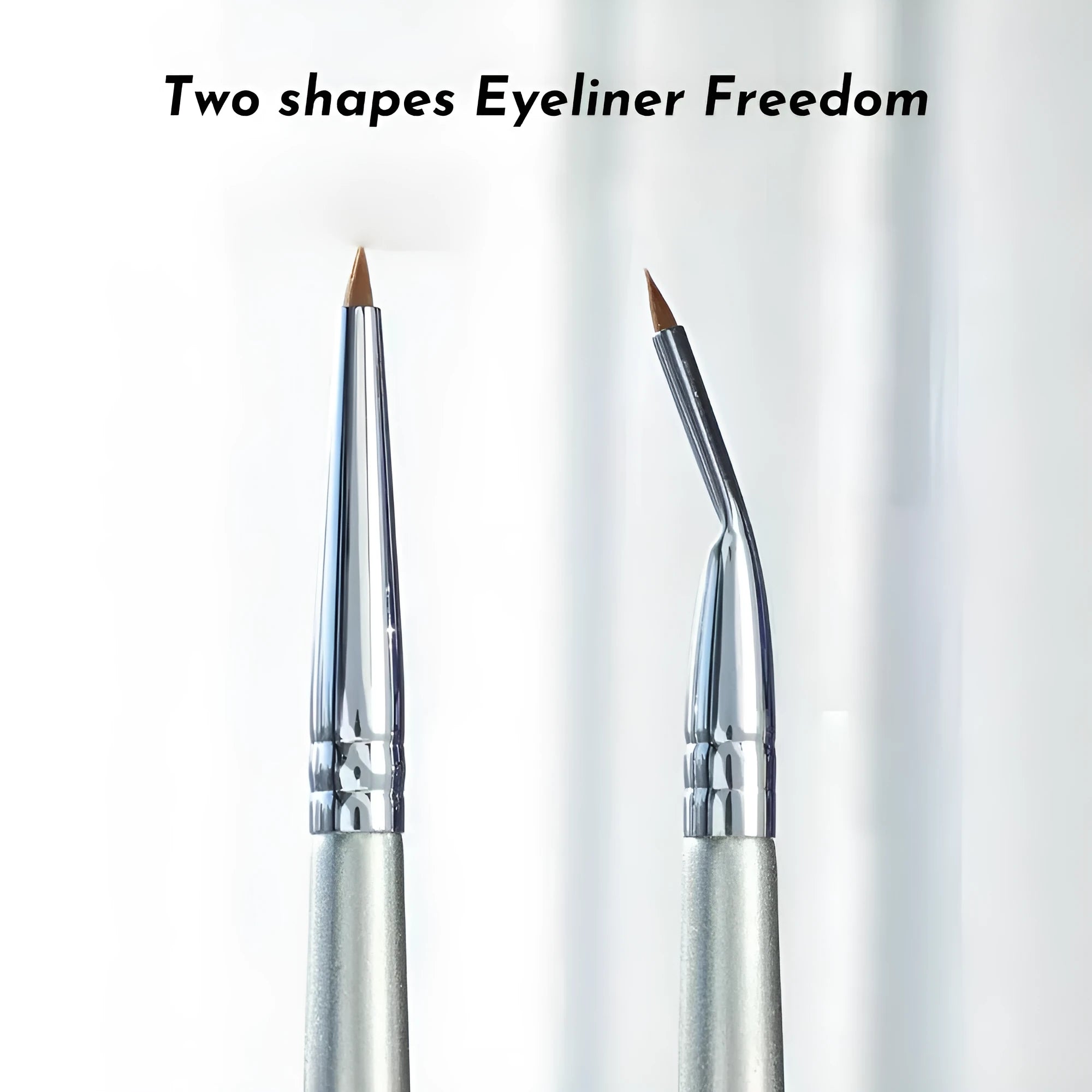Angled bend head eyeliner makeup brush with metal ferrule on a 3.8 cm handle.