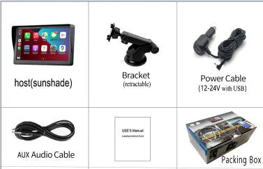 7 inch portable car smart display with retractable bracket showing CarPlay interface on IPS screen