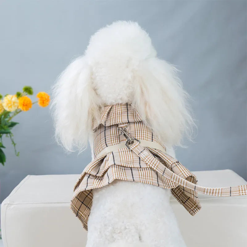 Pet chest harness vest with attached walking rope in milk white or purple colour options