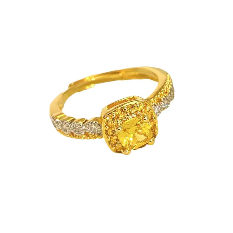 Polished copper geometric cube sugar ring for women in yellow diamond pineapple colour