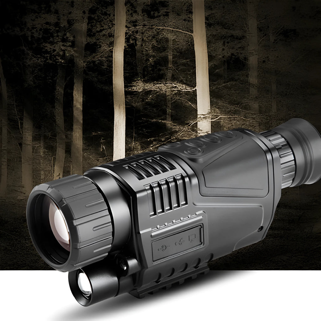 Black infrared digital night vision telescope with 40mm lens, storage bag, and accessories for outdoor observation