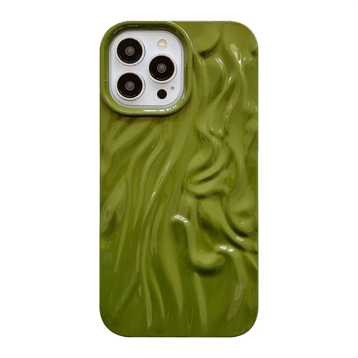 Ins-style water ripple silicone phone case for iPhone in milky white, showing textured surface.