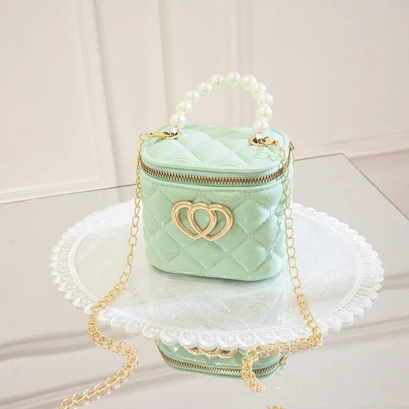 White PVC bucket gel bag with a heart-shaped pattern, shown open.