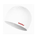 Silicone swimming cap in multiple colours including black, white, yellow, blue, and grey