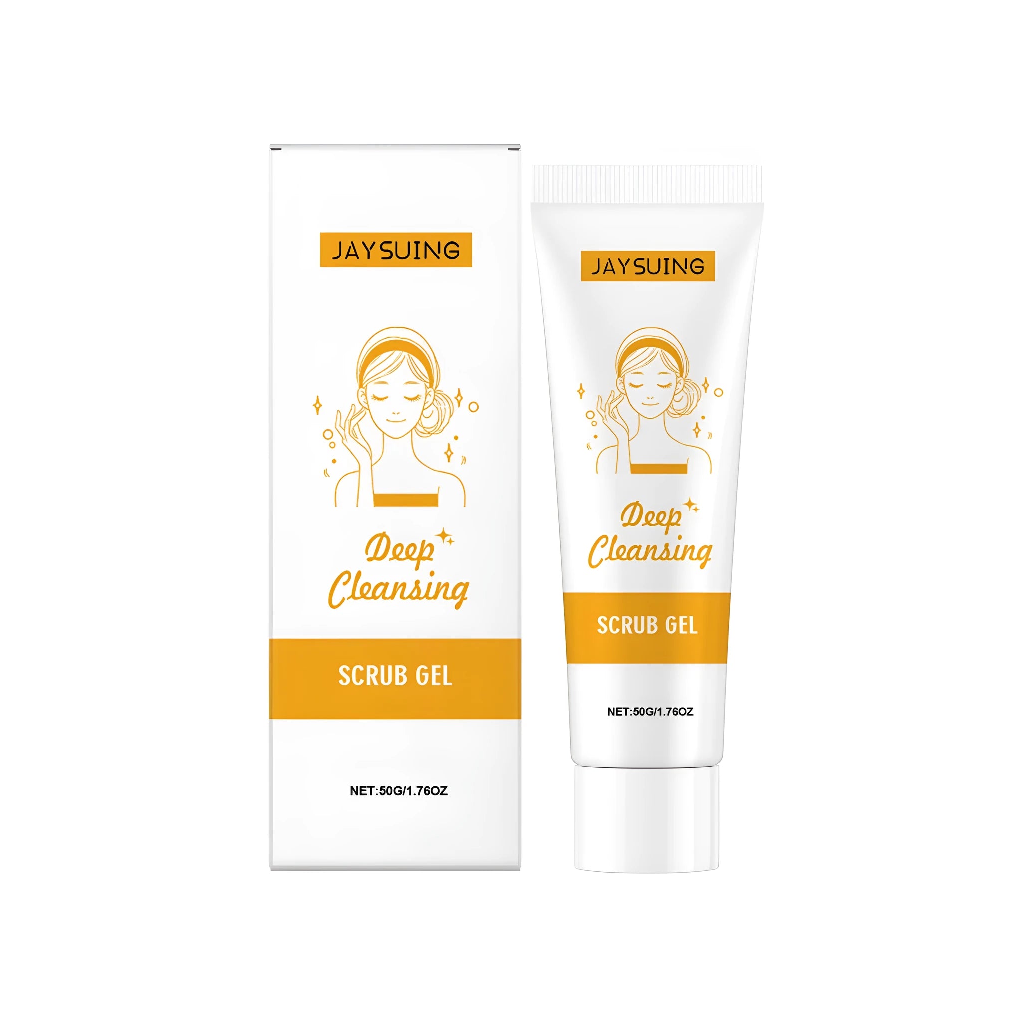 50g tube of deep cleansing scrub gel with aloe vera and Centella asiatica extracts for facial exfoliation