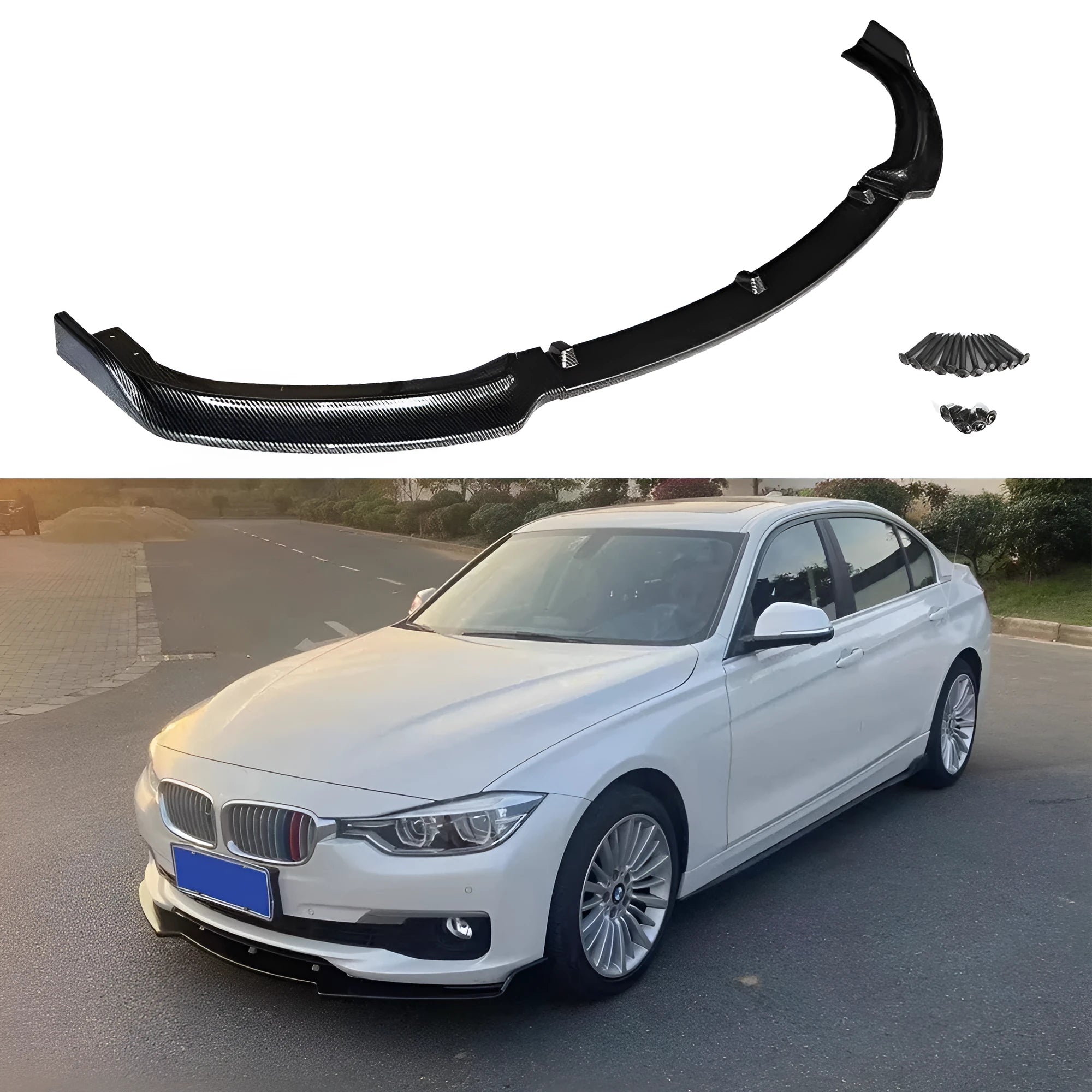 Bright black polypropylene front bumper lip spoiler for BMW 3 Series F30 and F35 models