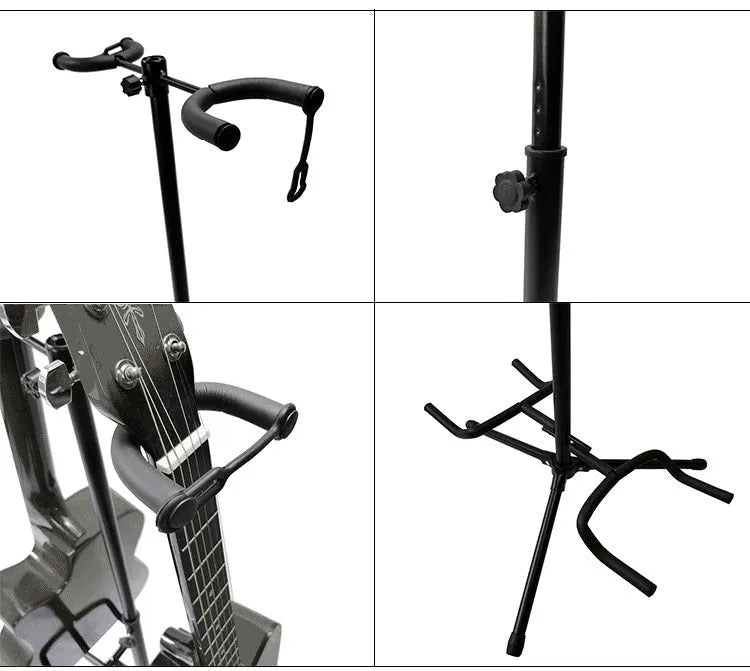 Black vertical double-headed adjustable guitar wall mount stand holding two guitars