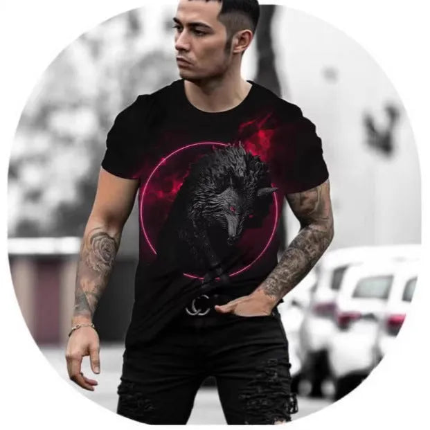 Retro 3D animal print men's short-sleeved t-shirt in polyester bird eye cloth fabric