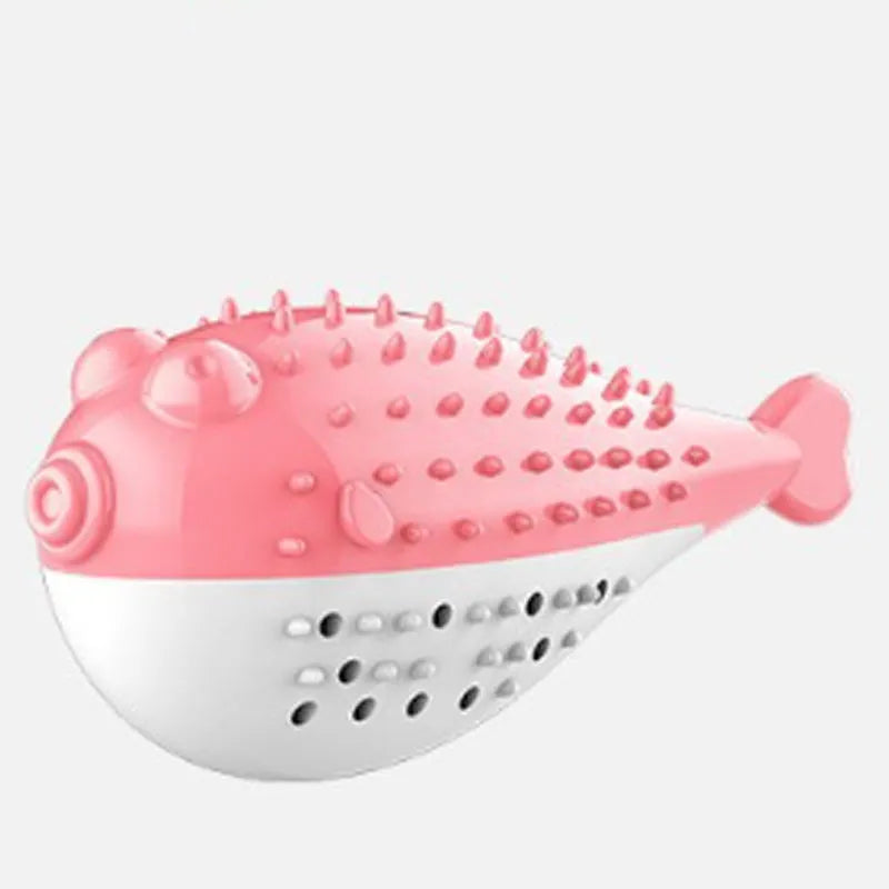 Silicone fish cat chew toy in blue, green, pink, or yellow colours measuring 12.2cm long