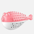 Silicone fish cat chew toy in blue, green, pink, or yellow colours measuring 12.2cm long