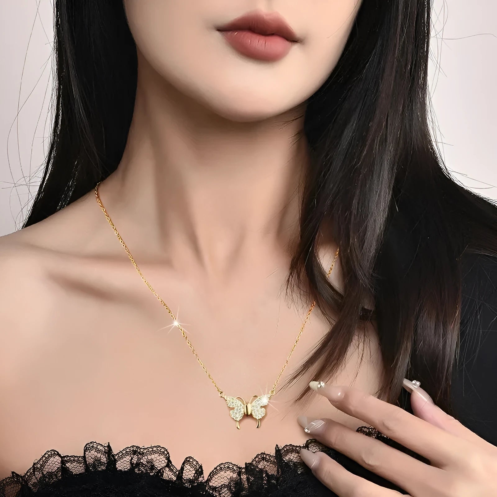 Titanium steel clavicle chain necklace with magnetic butterfly clasp in twisted chain design