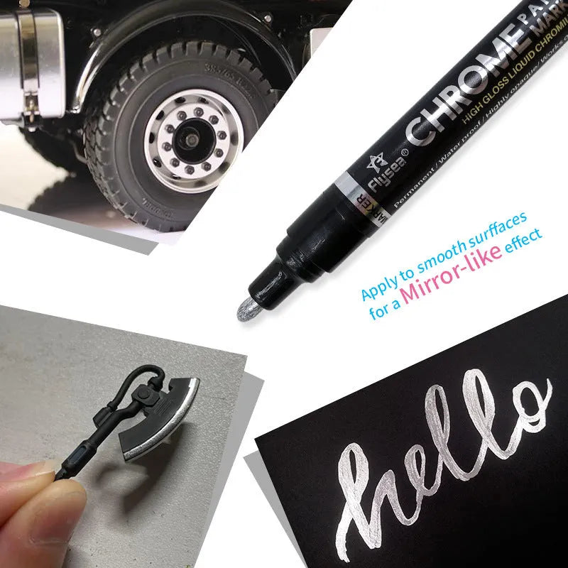 Flysea chrome plated mirror pen with plastic shell and 3.0mm tip for reflective marking.
