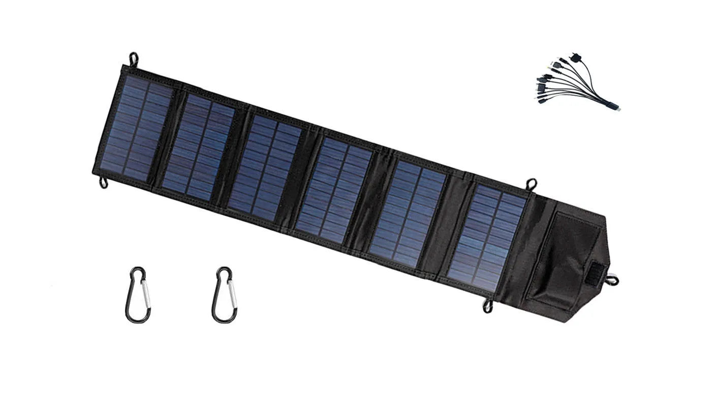 30W solar charging board folding bag portable USB panel with carabiner clips for outdoor camping