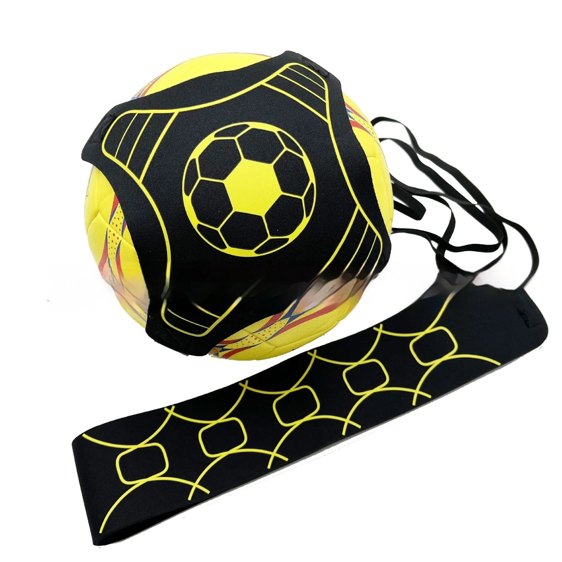 Elastic ball control training aid in classic yellow line terms design for football and volleyball