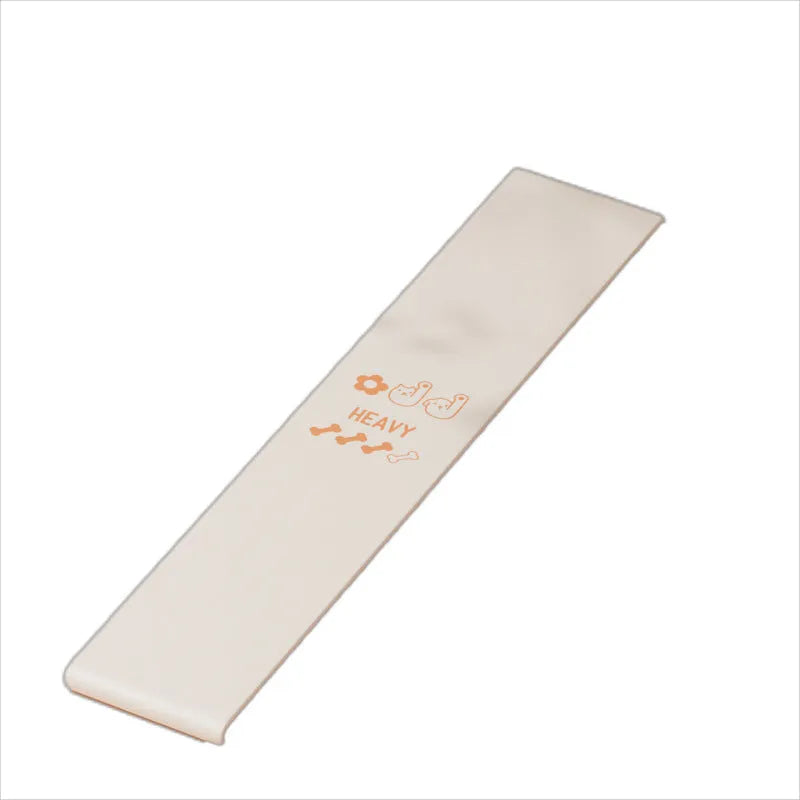 Four plastic resistance bands in pink, orange, beige and green colours showing different tension levels