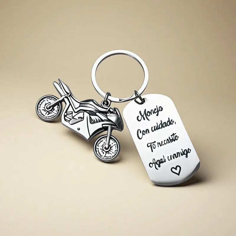 Stainless steel motorcycle keychain with flannel storage bag, modern simple WU266 design
