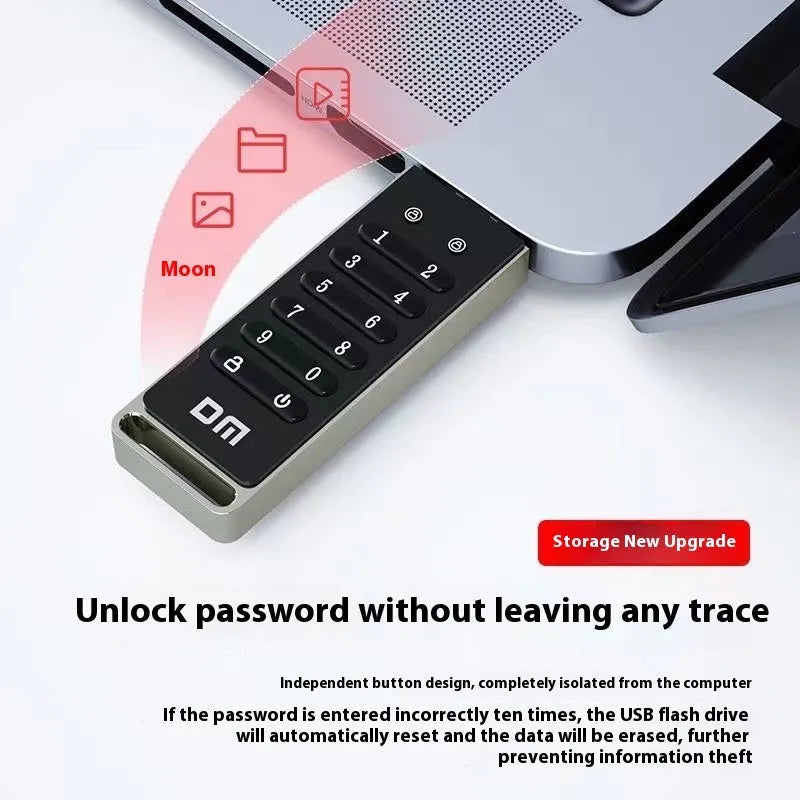 Metal-shell encrypted USB flash drive with fingerprint security and password protection features
