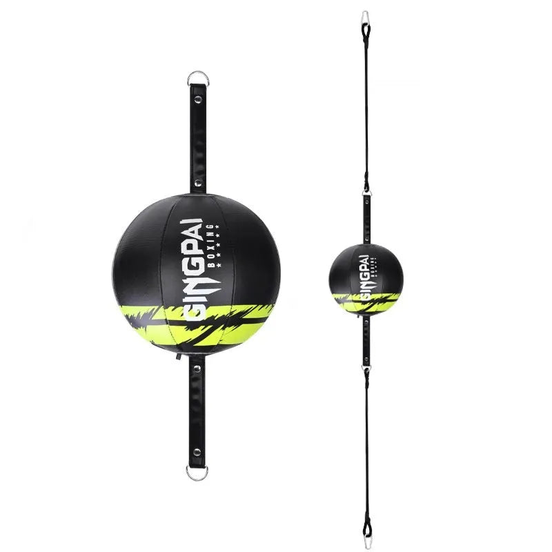 Hanging boxing speed ball training equipment in black, black and green, or white PU construction