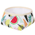 Waterproof foldable dog food bowl in purple polyester and PEVA material on a flat surface