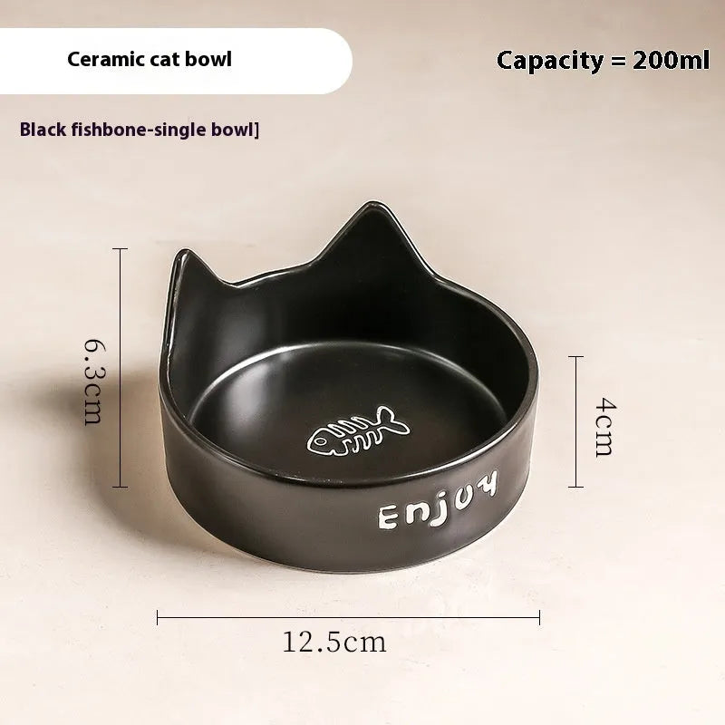Porcelain cat food and water bowl set with wooden anti-tumble frame in various colours
