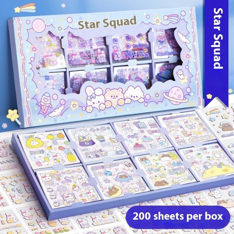 Children's sticker goo card notebook showing five colourful theme options for craft activities