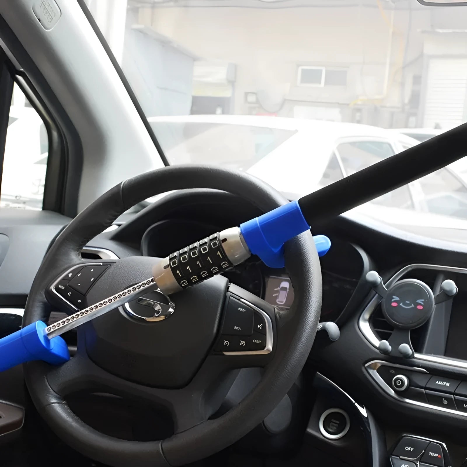 Car anti-theft steering wheel U-lock with password combination in black, blue, and red colours