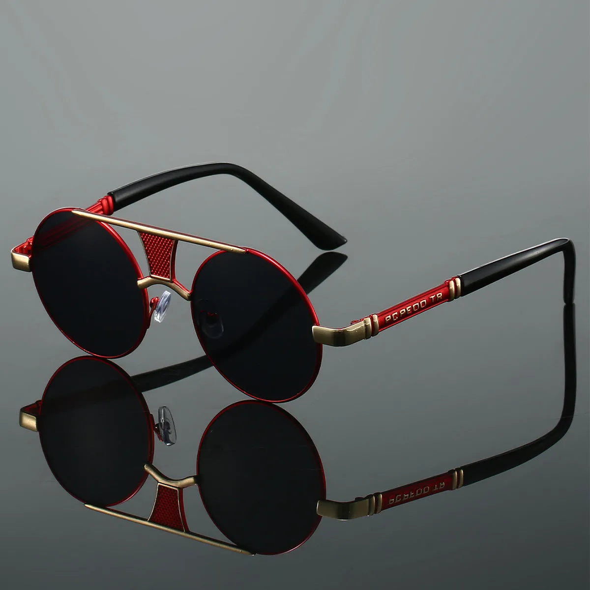 Men's double beam round frame HD sunglasses black frame black lens classic style