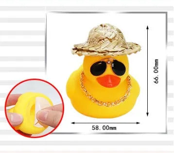Straw hat yellow duck car dashboard ornament with matte finish and included accessories