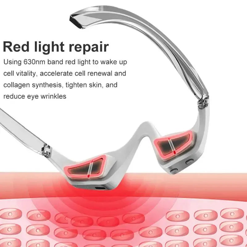 3D micro-current eye massager with glasses design on a pink background.