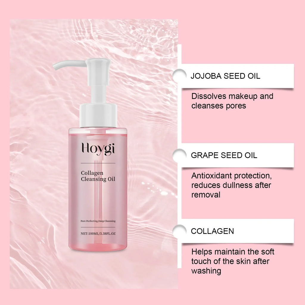 100ml collagen cleansing oil bottle for daily mild makeup removal with jojoba and grape seed oils