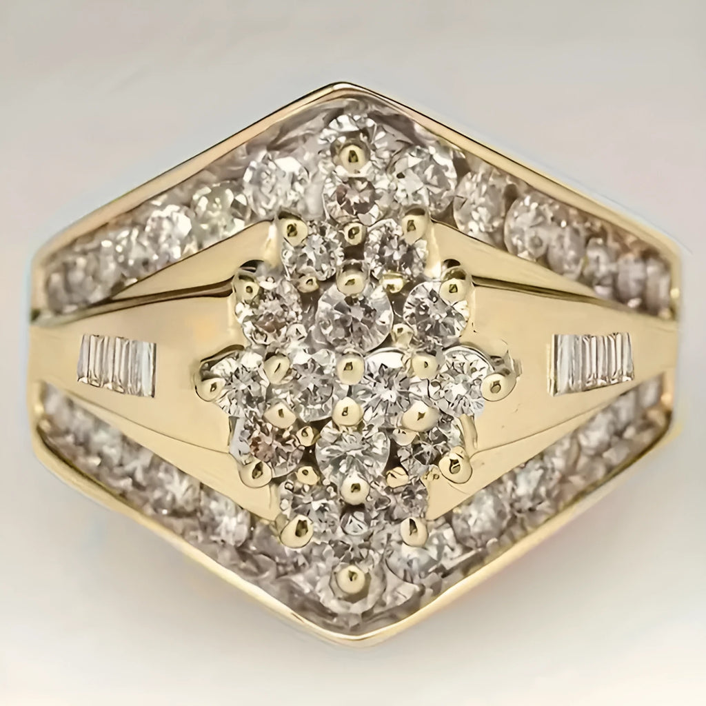 Geometric copper ring with electroplated gold finish showing palace style design