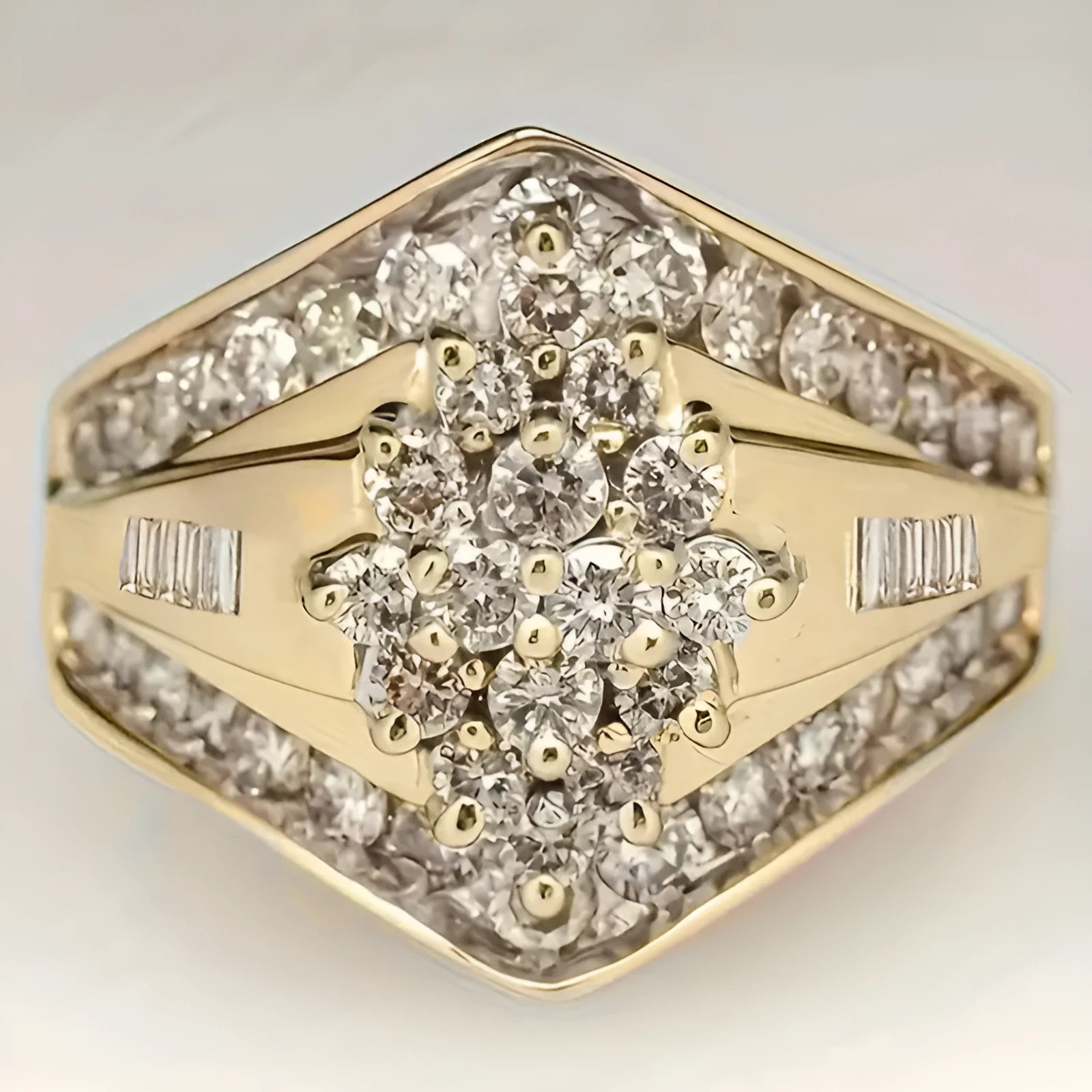 Geometric copper ring with electroplated gold finish showing palace style design
