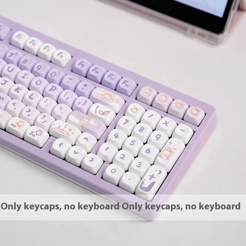 Set of purple gradient key caps for mechanical keyboard with white rabbit anime character design.