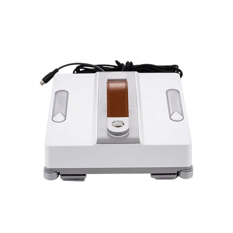 White intelligent window cleaning robot with water spray nozzles for high-rise windows