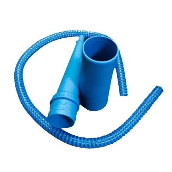 Blue plastic suction pipe cleaner with a round head, 114cm long, for washing machine and dryer lint removal.