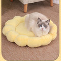 Square blue pet bed cushion with a half-surrounded side and short plush fabric