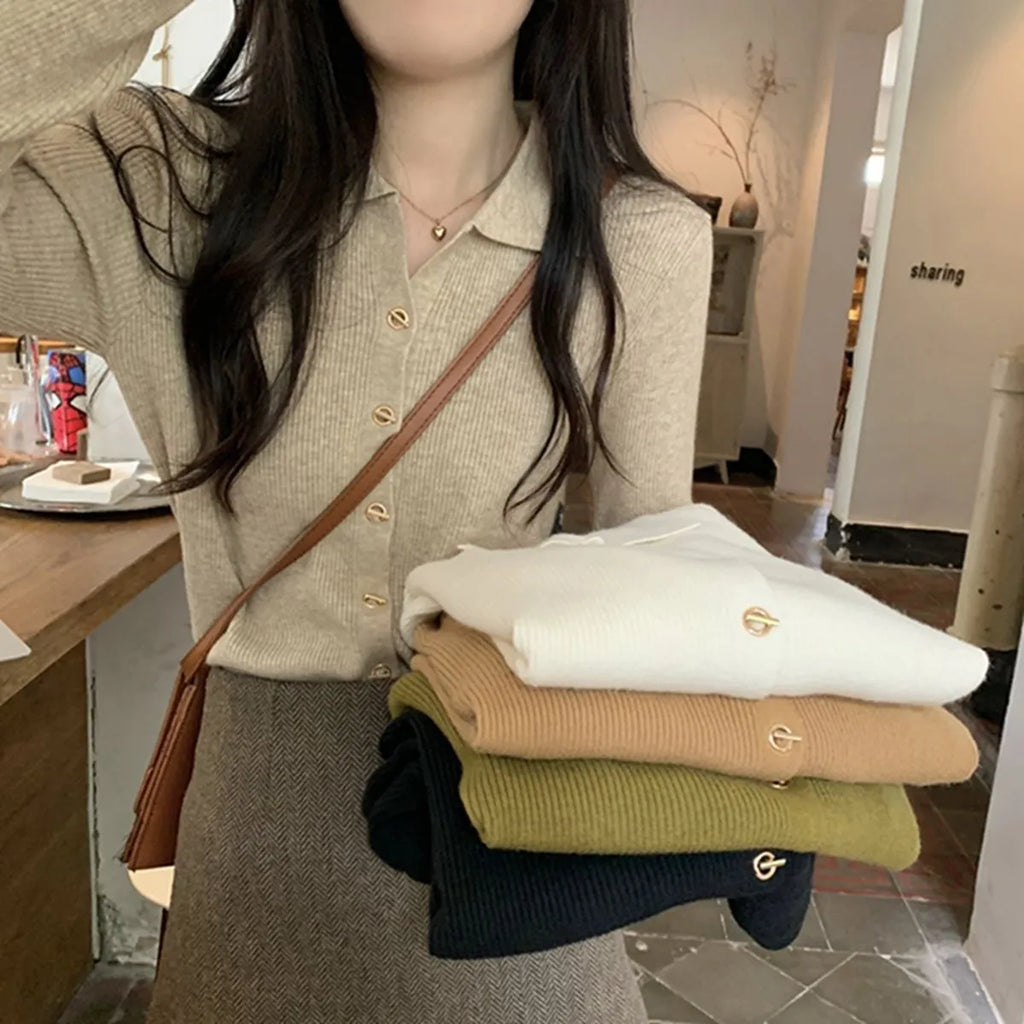 Long-sleeved loose fit knitted cardigan top in viscose fabric shown in beige colour