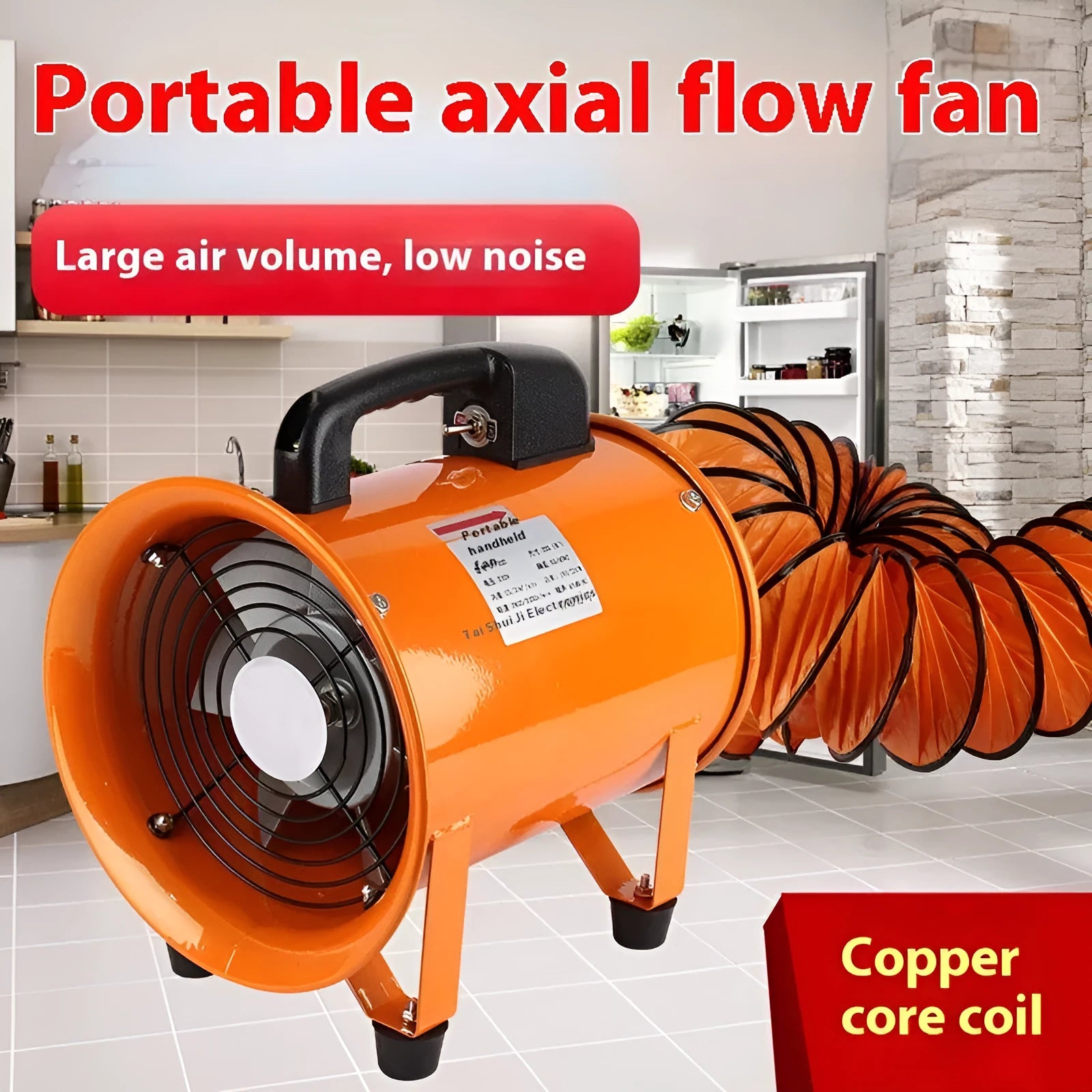 8-inch titanium steel axial flow industrial fan with 5-metre duct for workshop ventilation