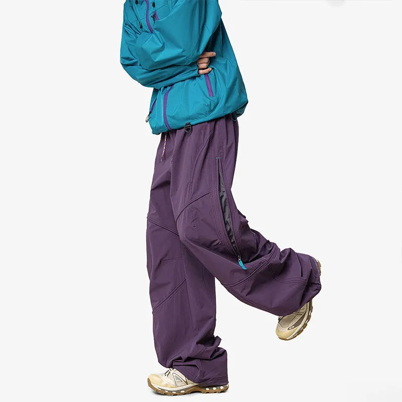 Men's waterproof loose casual pants for outdoor rock climbing in meadow purple colour