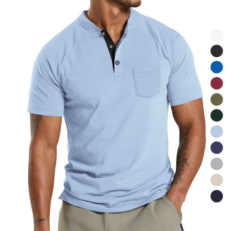 Men's plus size short sleeve button-down shirt with chest pocket in solid colour