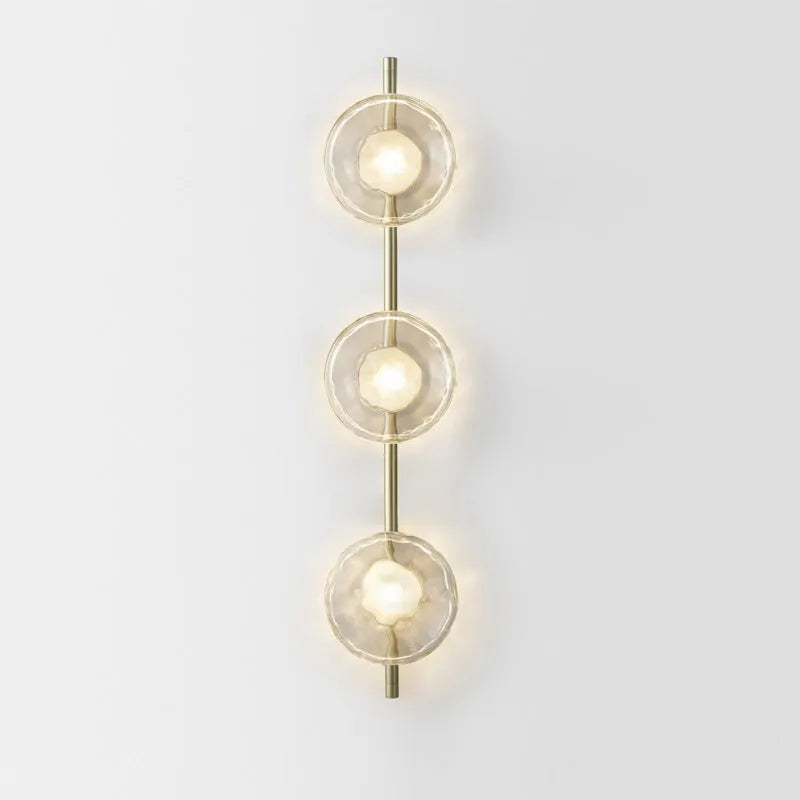Bedside hotel glass art wall lamp with transparent frosted shade and iron frame