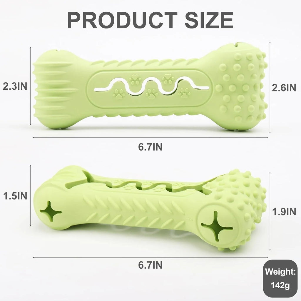 Blue bone-shaped natural rubber dog chew toy with textured surface for teeth cleaning