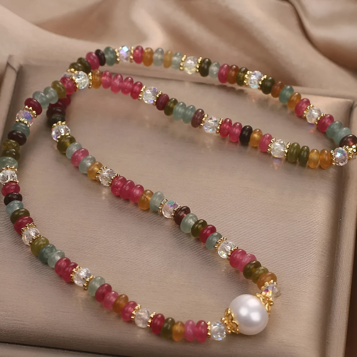 Natural stone tourmaline beaded crystal bracelet for women ethnic style adjustable jewellery