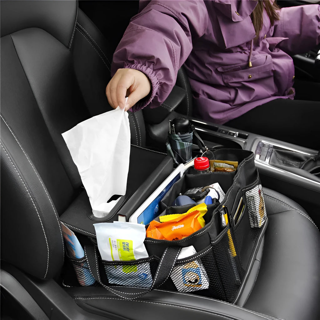 Black collapsible Oxford cloth storage box for car boot organisation, dimensions 33cm x 33cm x 16cm.