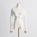 Women's slim fit twist knit pullover semi-high neck polyester top in gray, black, khaki, white