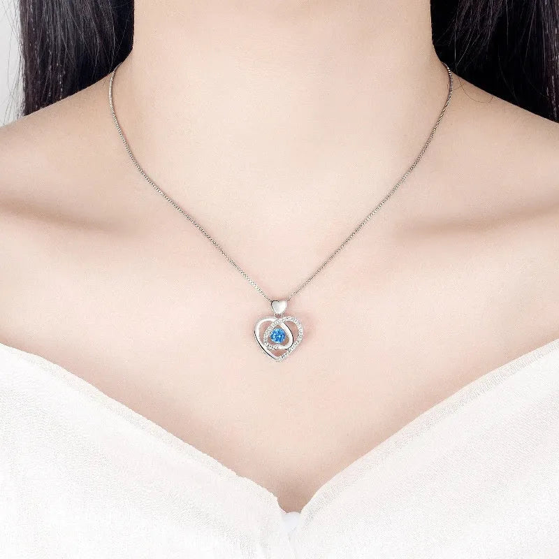 Copper heart necklace with geometry pendant and matching blue diamond bracelet jewellery set