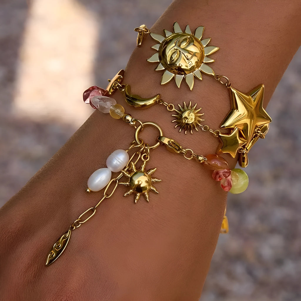 Women's stainless steel bracelet with geometric sun motif light luxury jewellery non-fading ornament